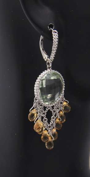 925 Sterling Silver Praisiolite & Citrine Dream Catcher Lever back Earrings
