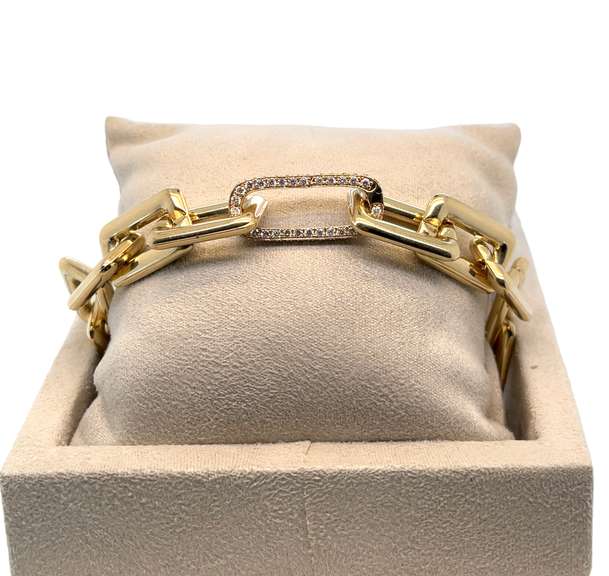 14KT SOLID YELLOW GOLD JUMBO LINK BRACELET WITH DIAMONDS- 1.40 CTTW OF DIAMONDS!
