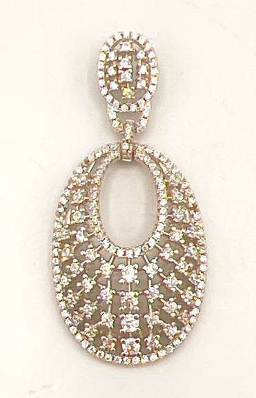 Oval Sterling Silver Pendant with Square Cubic Zirconias