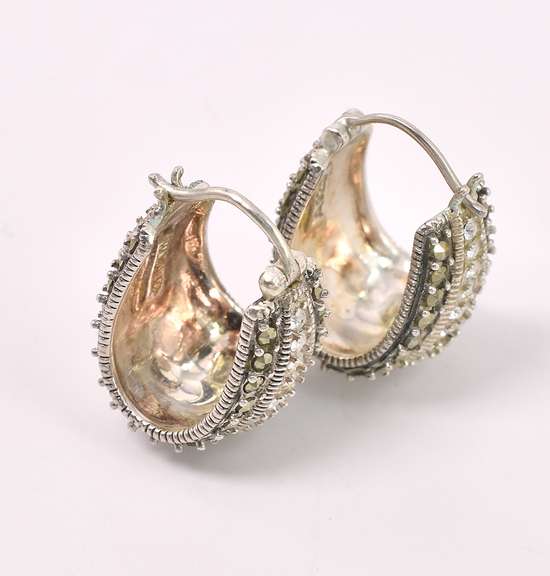 White Crystal Hoop Earrings In Sterling Silver