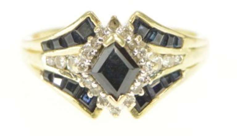 14K Yellow Gold Natural Sapphire Diamond Halo Engagement Ring