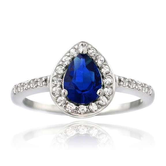 Created Blue & White Sapphire Ring in Sterling Silver