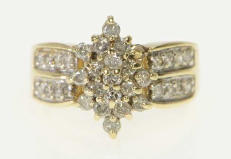 10K Yellow Gold Ctw Oval Diamond Cluster Vintage Statement Ring