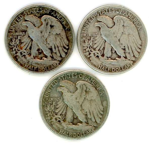 3 Different Walking Liberty Silver Half Dollars