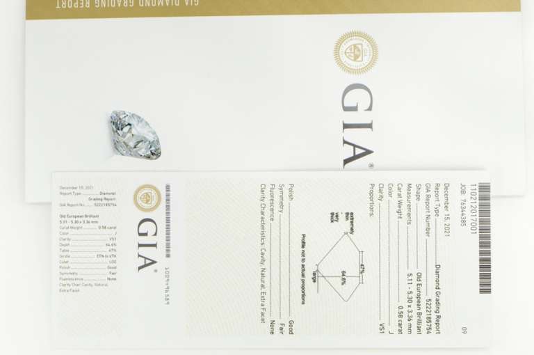 GIA 0.58 Ct Old European Cut J Color, VS1 Clarity Diamond