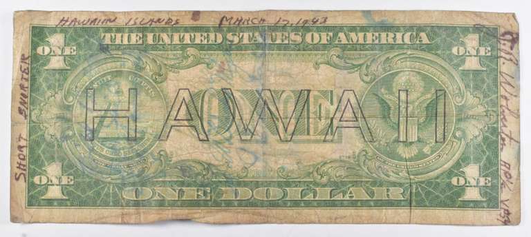 1935-A $1 US Silver Certificate Hawaii Overprint WWII Short Snorter