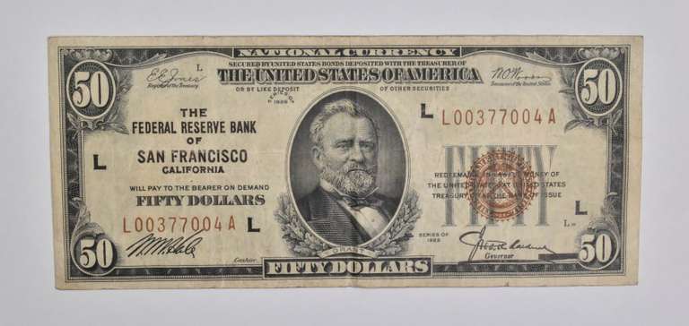 1929 $50 San Francisco, CA United States National Currency Note
