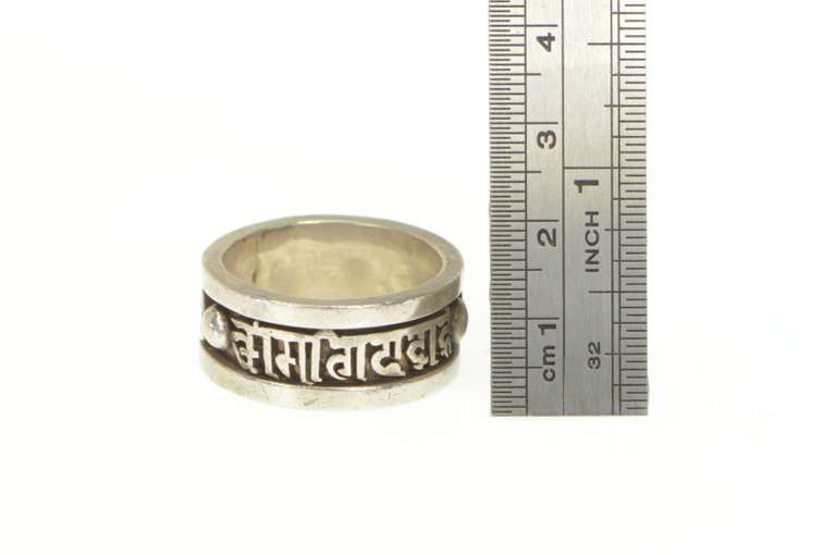 Sterling Silver 11.9mm Men's Ornate Sanskrit Mantra Band Ring