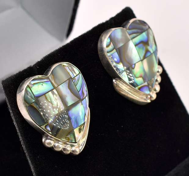 Abalone Heart Earrings In Sterling Silver