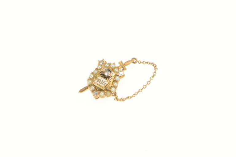 10K Yellow Gold Victorian Phi Delta Theta Diamond Enamel Pin/Brooch