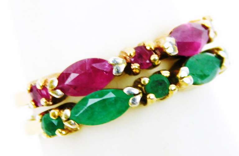 2 Sterling Vermeil Emerald & Ruby Stacking Rings, 6