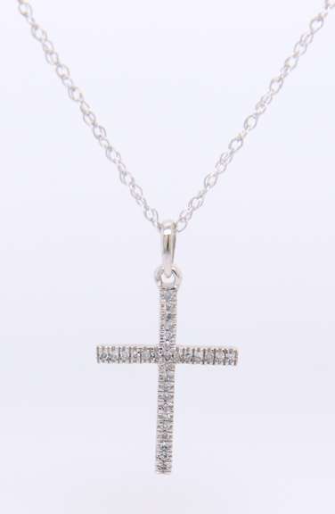 Sparkling White Gold Diamond Accent Cross Pendant on Chain
