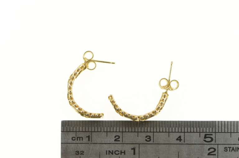14K Yellow Gold Squared Chain Semi Hoop Vintage Curved Bar Earrings
