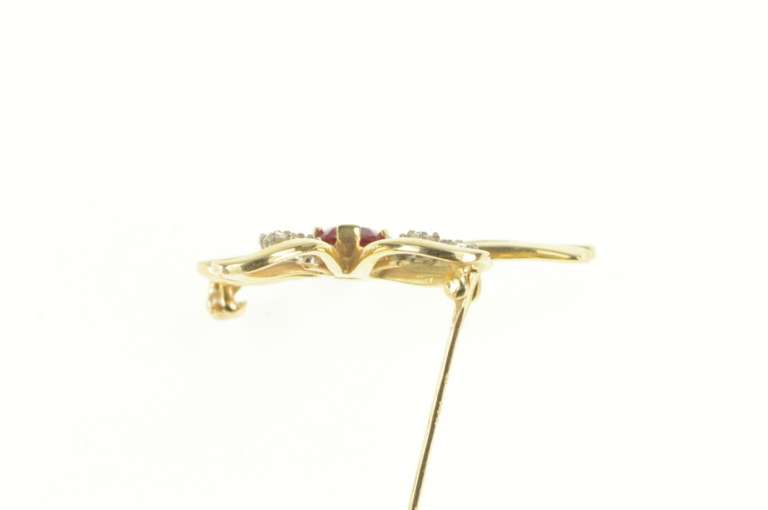14K Yellow Gold 1930's Syn. Ruby Diamond Accent Bow Ribbon Pin/Brooch