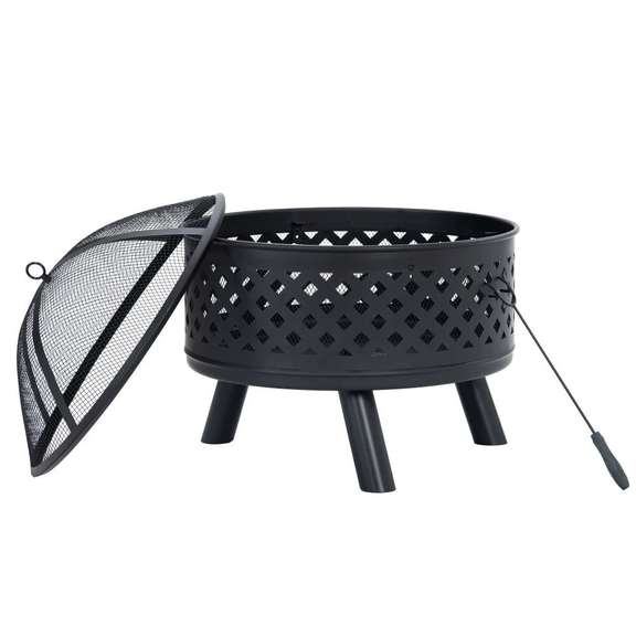 U-style Round Fire Pit Steel Wood Burning BBQ Grill