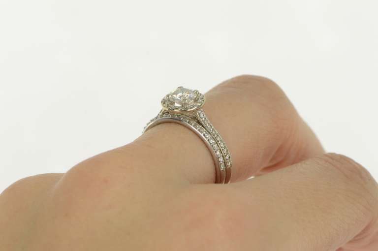 14K White Gold Round Halo Engagement Bridal Set Moissanite Ring