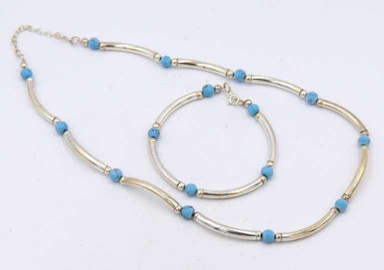 925 Sterling Silver Gemstone Necklace with Matching Bracelet