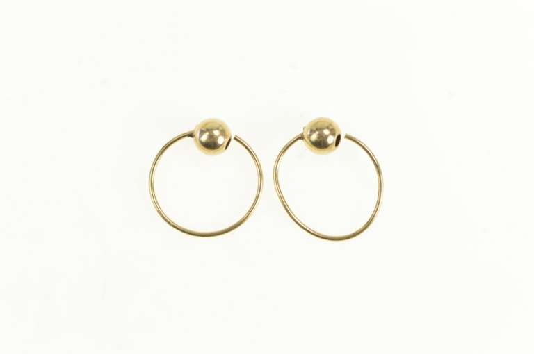 14K Yellow Gold 12.1mm Round Ball Beaded Vintage Hoop Earrings