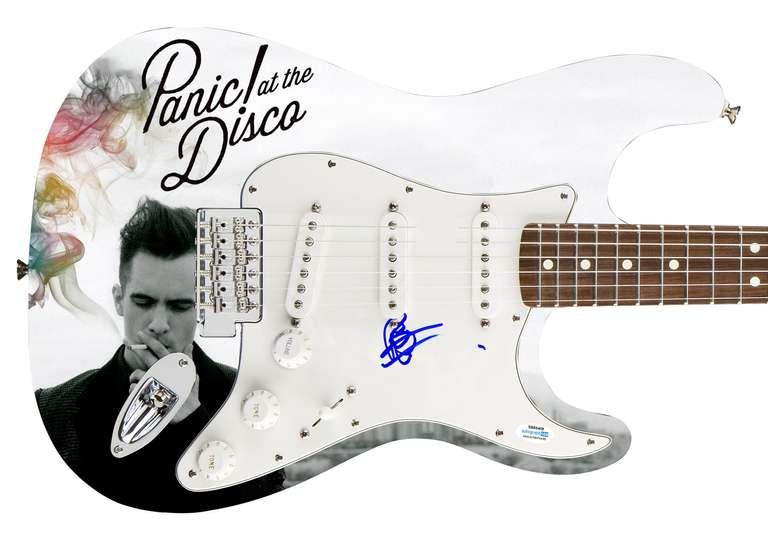 Panic! At The Disco Brendon Urie Signed 1/1 Custom Graphics Photo Guitar ACOA