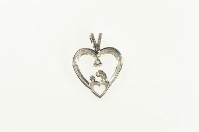 14K White Gold Diamond Heart Mom & Child Mother's Day Pendant
