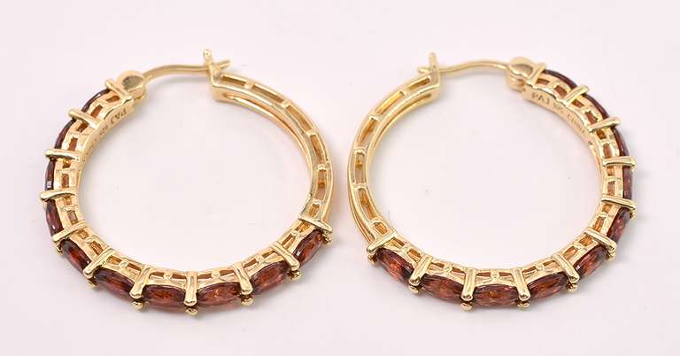 Red Tourmaline Hoop Earrings In Sterling Silver