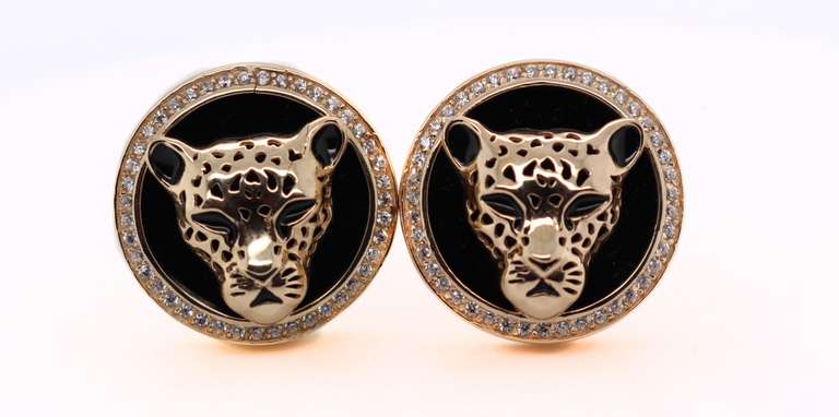 Tempting 14k Gold and Onyx Handmade Italian Panther Cufflinks