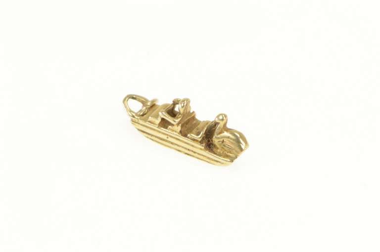 14K Yellow Gold 3D Sled Paddle Boat with Person & Swan Charm/Pendant