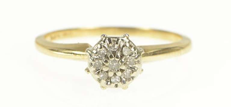 14K Yellow Gold Retro Diamond Round Cluster Engagement Ring