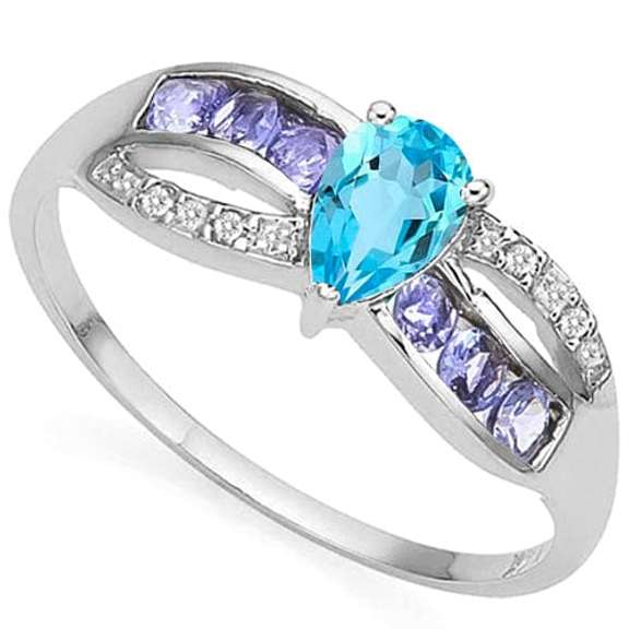 1/2 CT BABY SWISS BLUE TOPAZ & 1/5 CT GENUINE TANZANITE SILVER RING