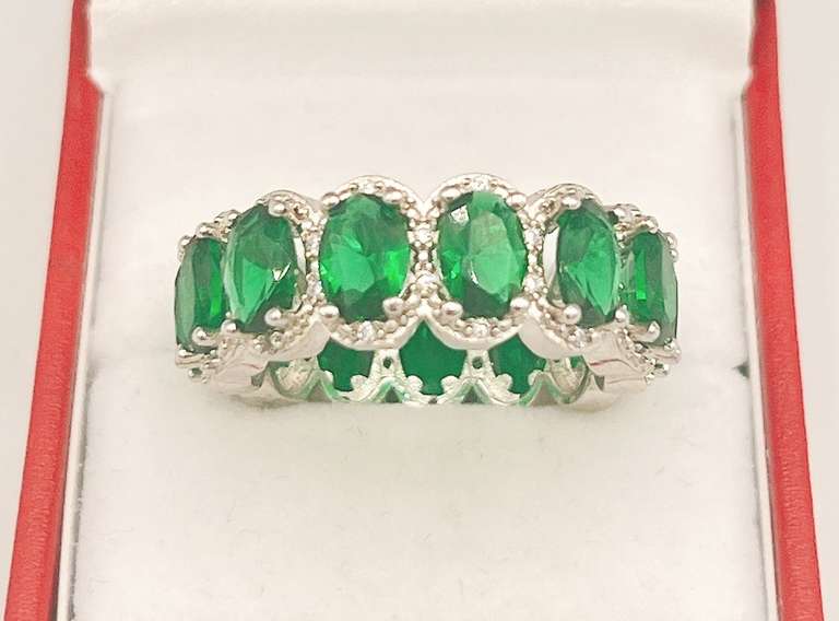 Fancy Green Gemstone & Diamond Eternity Band Ring