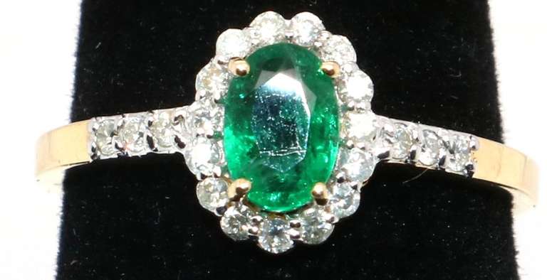 14kt Yellow Gold, Emerald, & Diamond Cocktail Ring