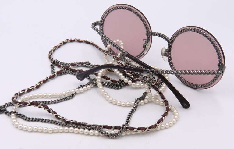 Authentic Chanel Burgandy Pearl Chain Around Sunglasses