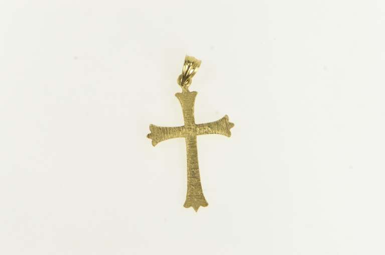 14K Yellow Gold Groove Diamond Cut Cross Christian Faith Charm/Pendant