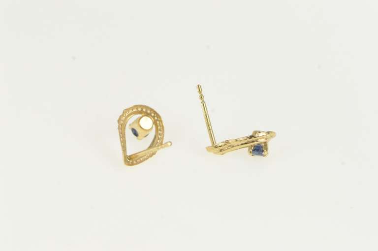14K Yellow Gold Garnet Tear Drop Filigree Retro Stud Earrings
