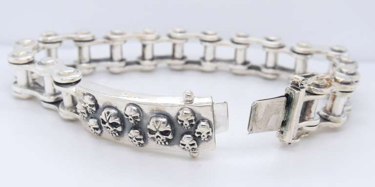 Skull Bike Chain Heavy Bracelet in 925 Sterling Silver