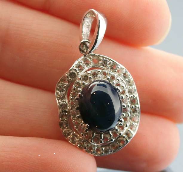 Star Sapphire with Diamond white Topaz pendant