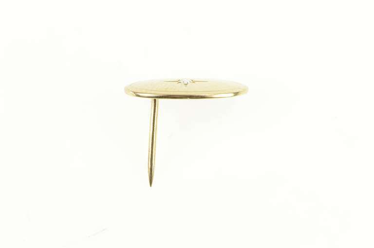 14K Yellow Gold Retro Diamond Inset Oval Grooved Lapel Pin/Brooch