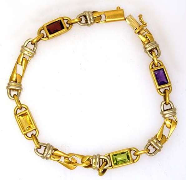 Stunning Multi-Gem 18K Gold Bracelet, 8in