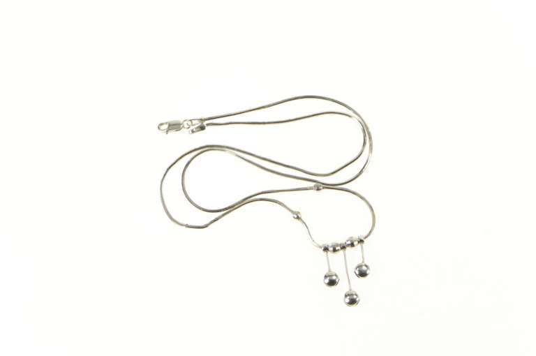 14K White Gold Squared Beaded Ball Fringe Chain Snake Necklace
