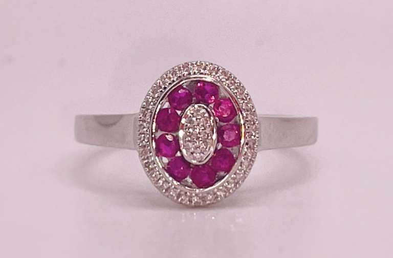 18KT SOLID WHITE GOLD, RUBY, & DIAMOND RING