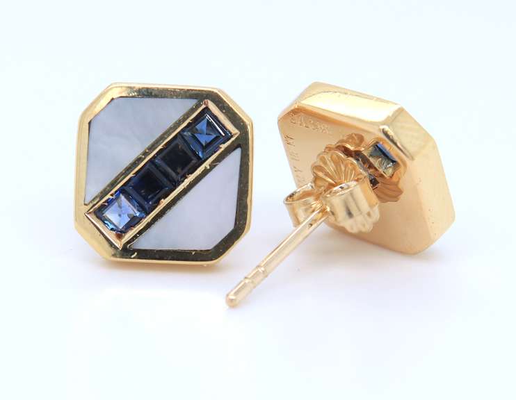 Vintage Bvlgari Mop and Sapphire Pendant on Chain with Matching Earrings