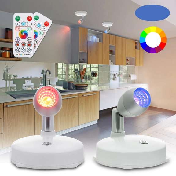 2PCS Battery Powered RGB LED Cabinet Light Spotlights