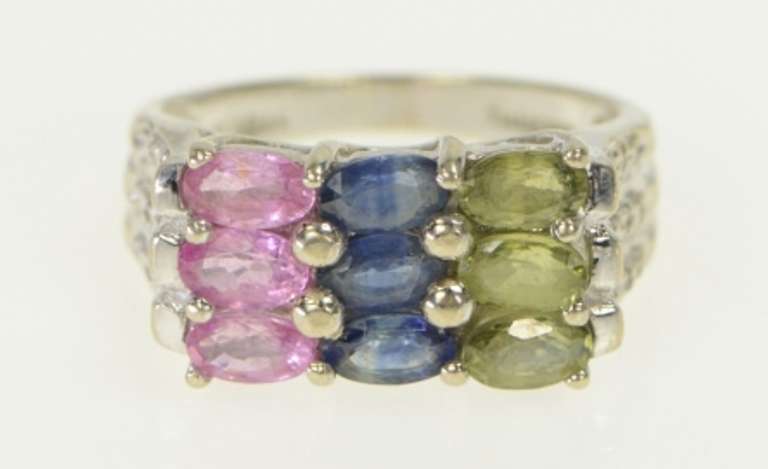 14K White Gold 2.50 Ctw Pink Topaz Sapphire Peridot Cluster Ring