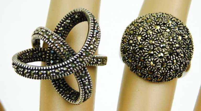 2 Ornate Sterling Silver Marcasite Rings, 6 & 6.5