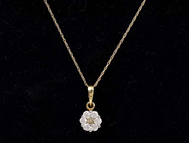 Fancy Floral Diamond Pendant in Yellow Gold