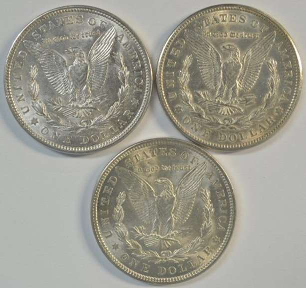 Flashy-white top end trio of 1921 P-D-S Morgan Silver Dollars