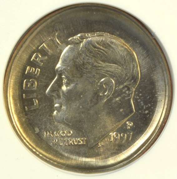 Choice BU Double Struck 1997-P Roosevelt Dime Error. ANACS MS63