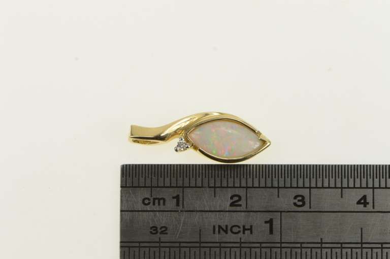 14K Yellow Gold Marquise Opal Diamond Accent Vintage Pendant