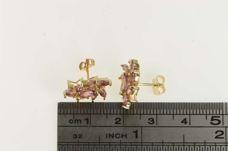 14K Yellow Gold Pink Topaz Swirl Halo Vintage Statement Stud Earrings