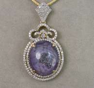 Dazzling Massive 45.00CTS Oval Cabochon-Cut Ruby and Approx. 2.25CTW White Sapphire Pendant Necklace